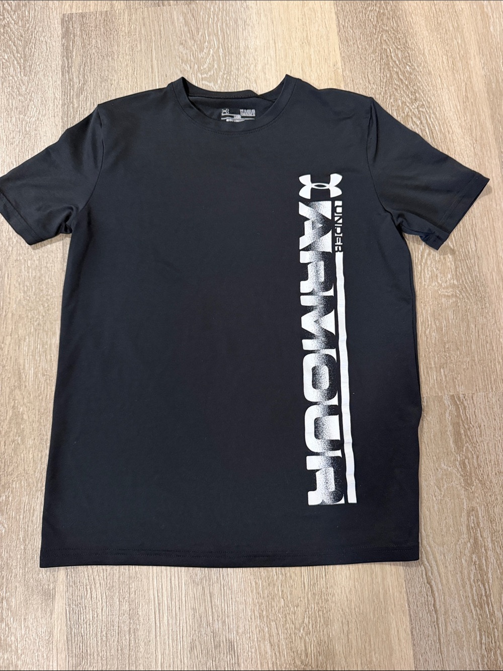 Under Armour Youth Black Short Sleeve Tee with White Vertical Logo